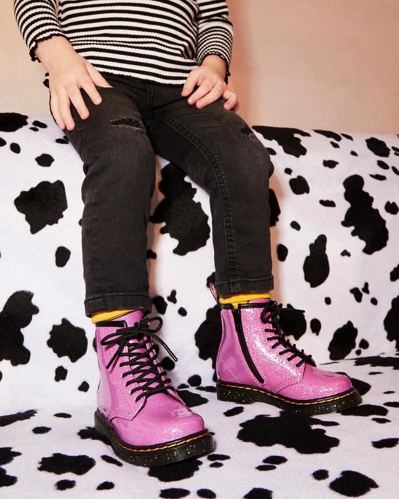 Kids' Dr Martens Toddler 1460 Glitter Lace Up Boots Pink | AU 692VRW